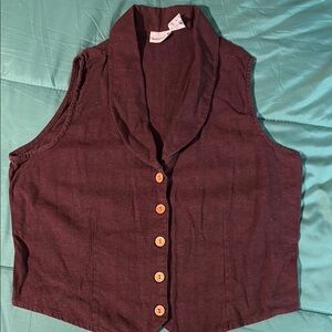 Newport News Burgundy Button Down Vest with Mandarin Collar